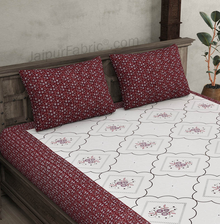 Jaipuri Jharokha Maroon Double Bedsheet