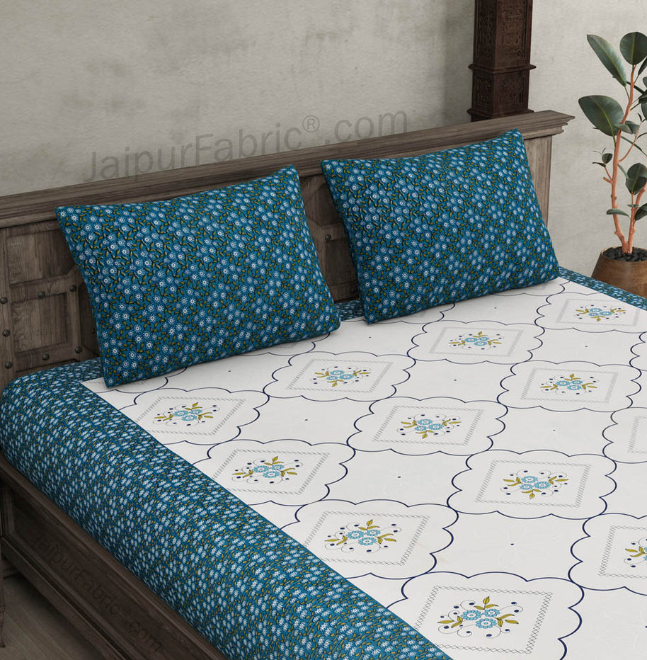 Jaipuri Jharokha Blue Double Bedsheet