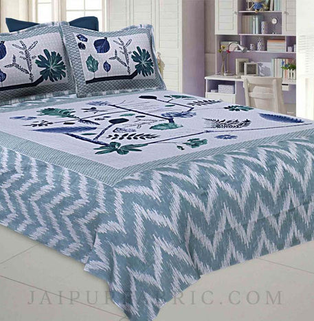 The Biome Pattern Blue Cotton Double Bedsheet