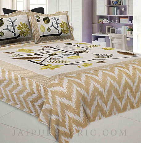 The Biome Pattern Yellow Cotton Double Bedsheet