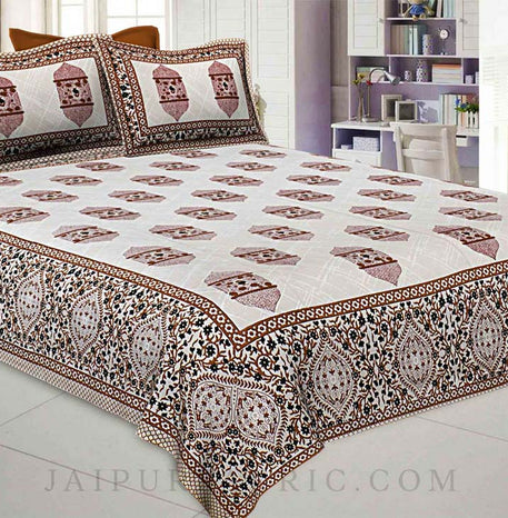 The Hawa Mahal Jharokha Brown Cotton Double Bedsheet