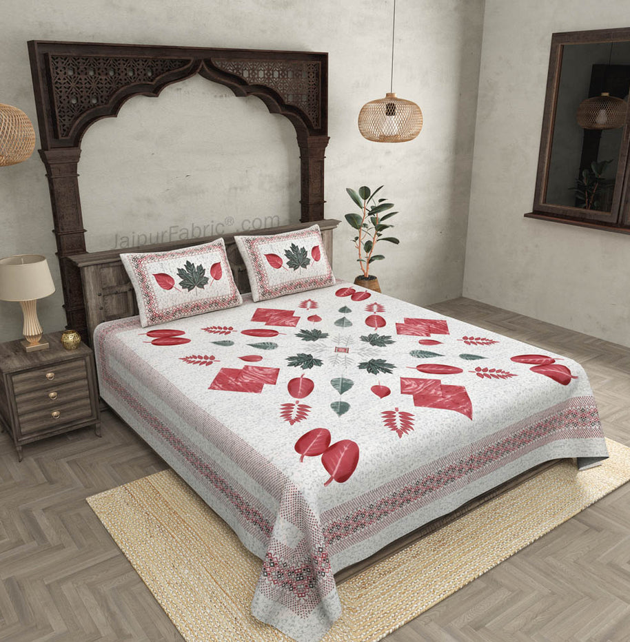 Playful Petals Red Cotton Double Bedsheet