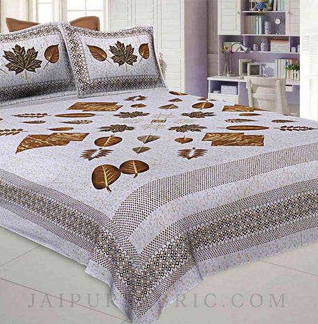 Playful Petals Brown Cotton Double Bedsheet