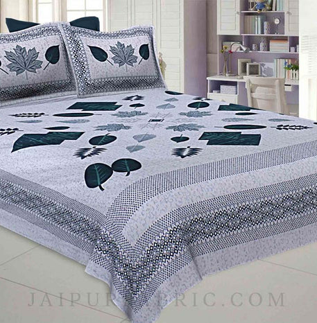 Playful Petals Blue Cotton Double Bedsheet