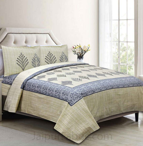 Healing Herbs Grey Cotton Double Bedsheet