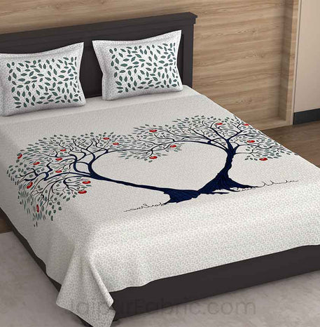 Trees Delight Blue Pure Cotton King Size Bedsheet