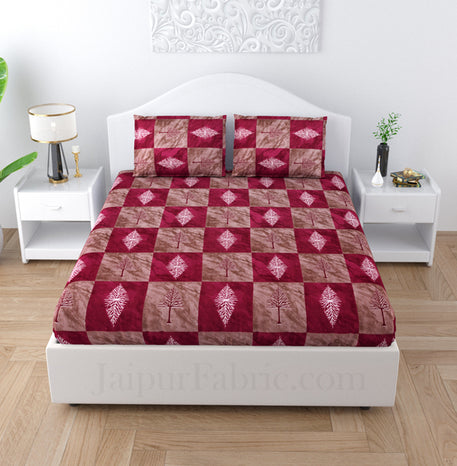 Crismis Tree  Maroon Poly Cotton Double Bedsheet