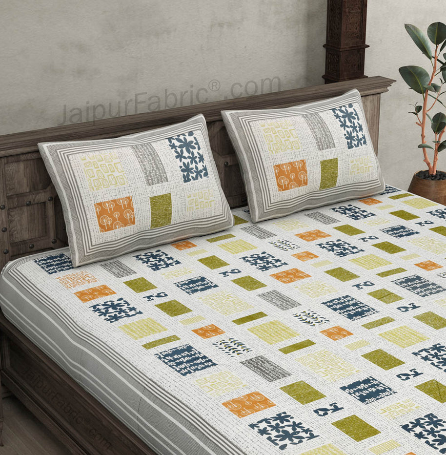 Abstract Art Gray Patchwork Print Luxury Cotton King Size Bedsheet