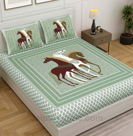 Fern Equidae Family Cotton King Size Bedsheet