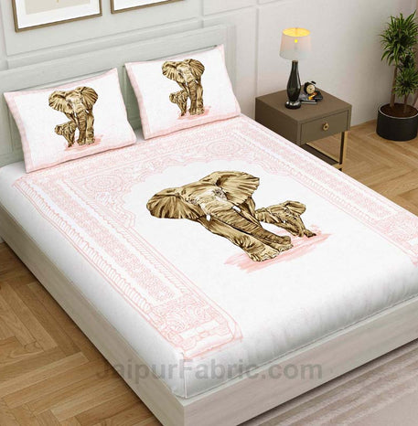 Pink Elephant Print King Size Bedsheet