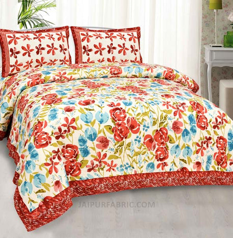 Artistic Bouquette Green Painting Prints Double BedSheet