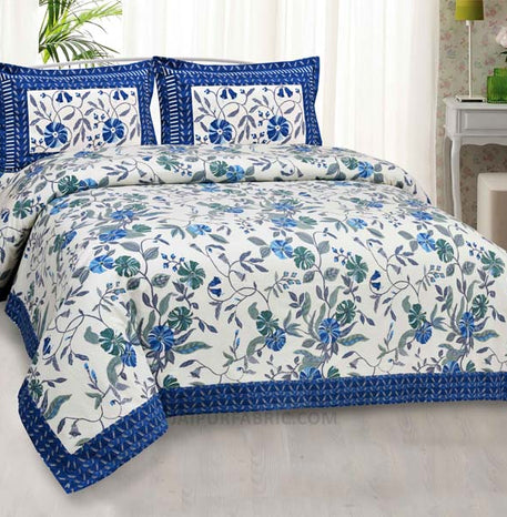 Grace Creeper Blue Painting Prints Double BedSheet