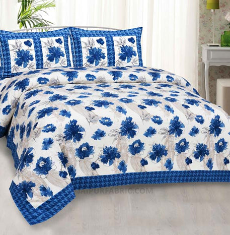 Gardiance Blue Painting Prints Double BedSheet