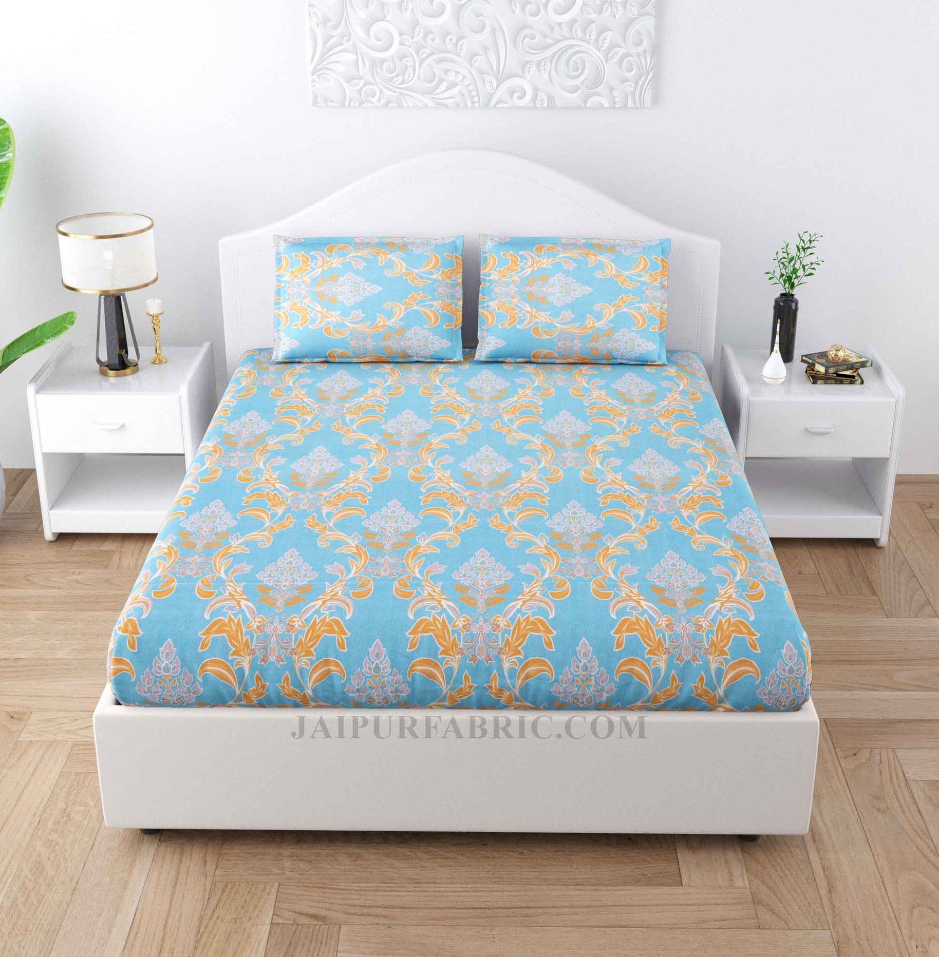 Majestic Mesh Blue Cotton Double Bedsheet