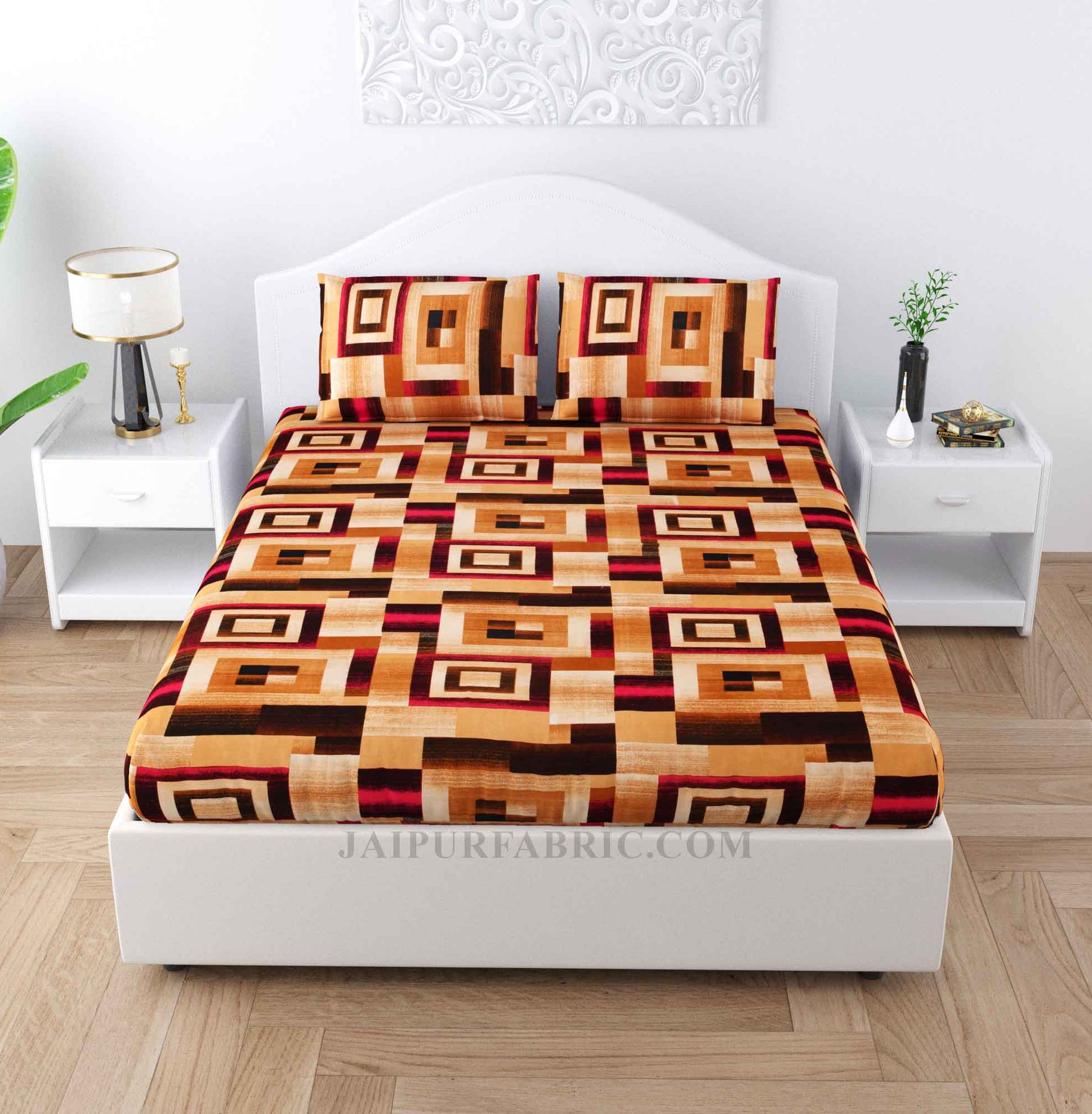 Magical Maze Brown Cotton Double Bedsheet