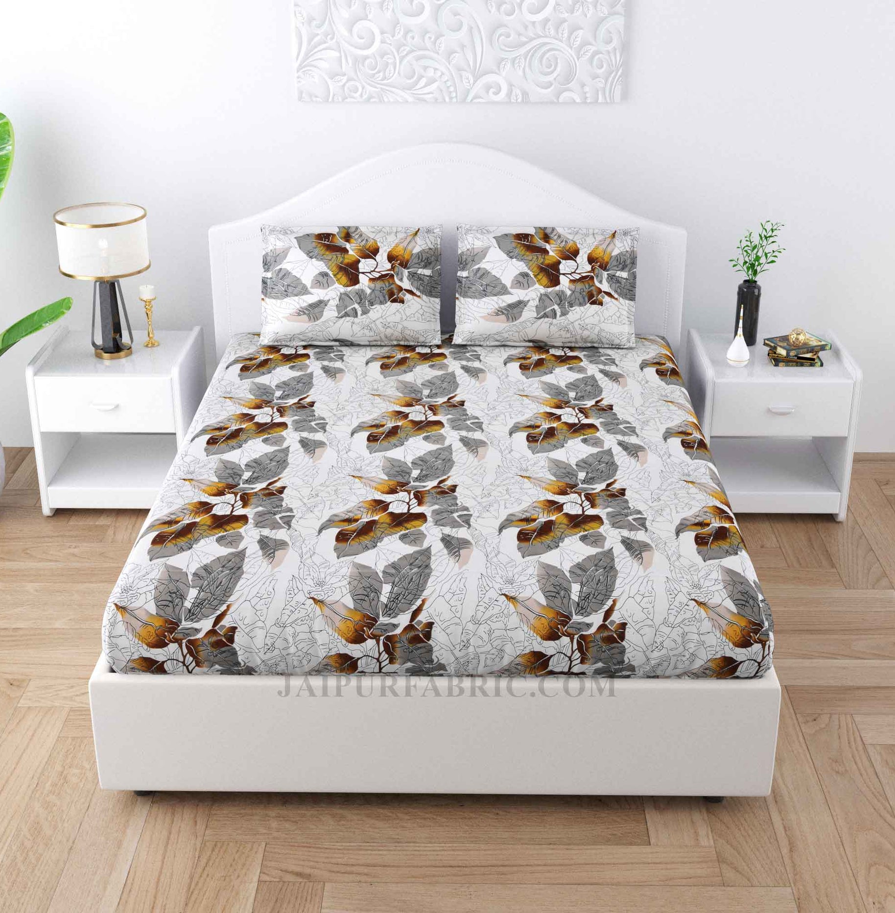 Leavespread White Cotton Double Bedsheet