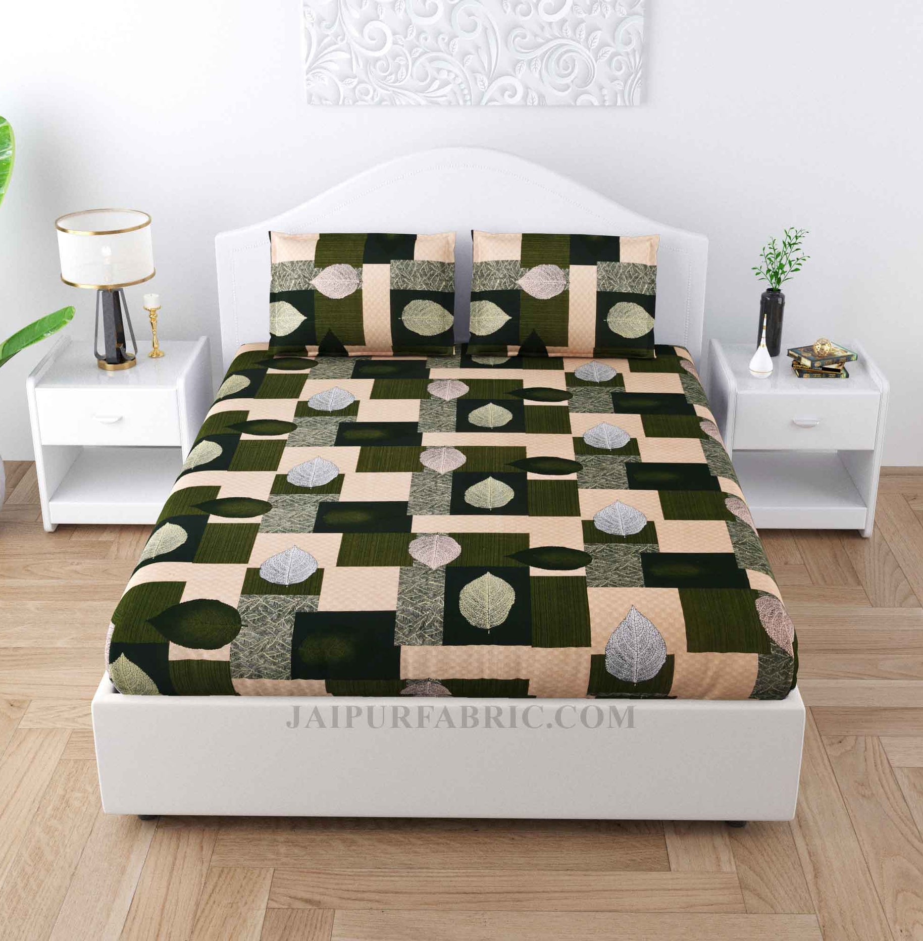 Square Wrap Green Cotton Double Bedsheet