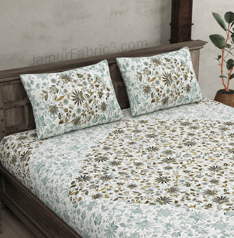 Aromatic Green Blue Pure Cotton Double Bedsheet