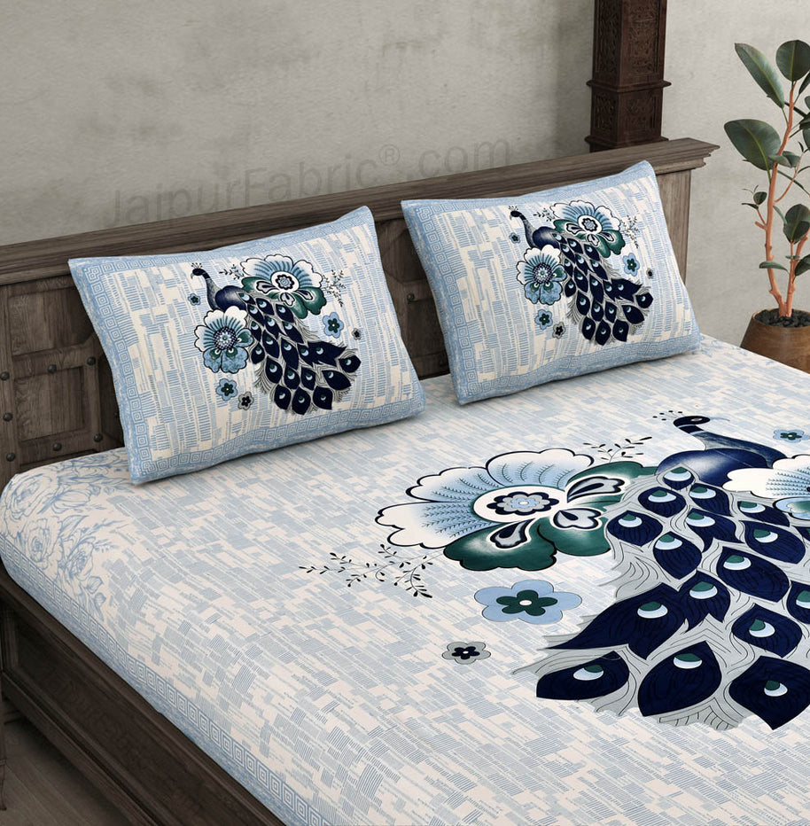 Peacock Sky Pure Cotton Double BedSheet