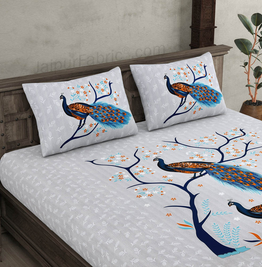 Jungle Peacock Blue Pure Cotton Double BedSheet