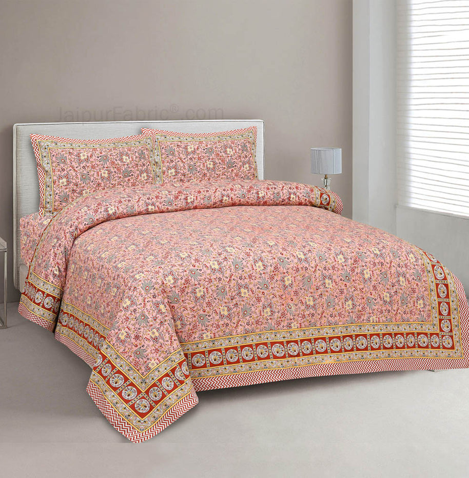 Aromatic Peach Jaipur Fabric Double Bed Sheet