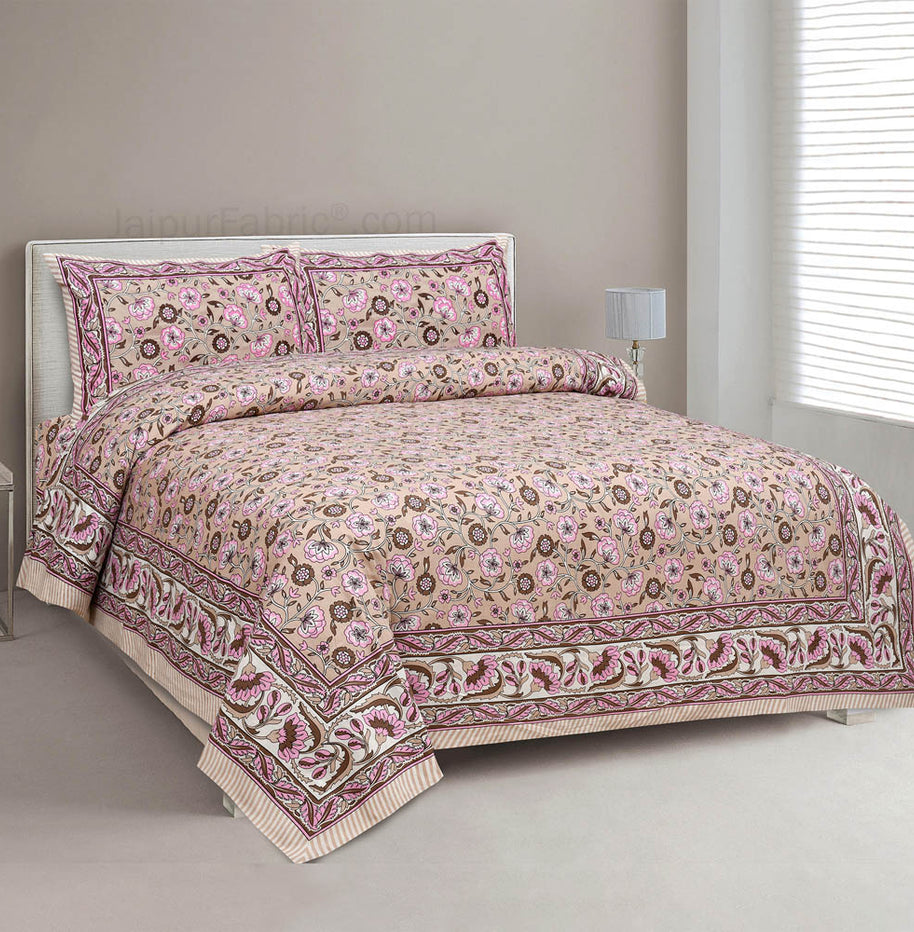 Beige Garden Jaipur Fabric Double Bed Sheet