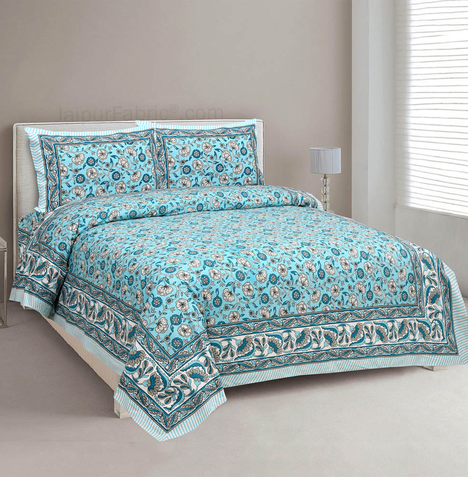 Turquoise Garden Jaipur Fabric Double Bed Sheet