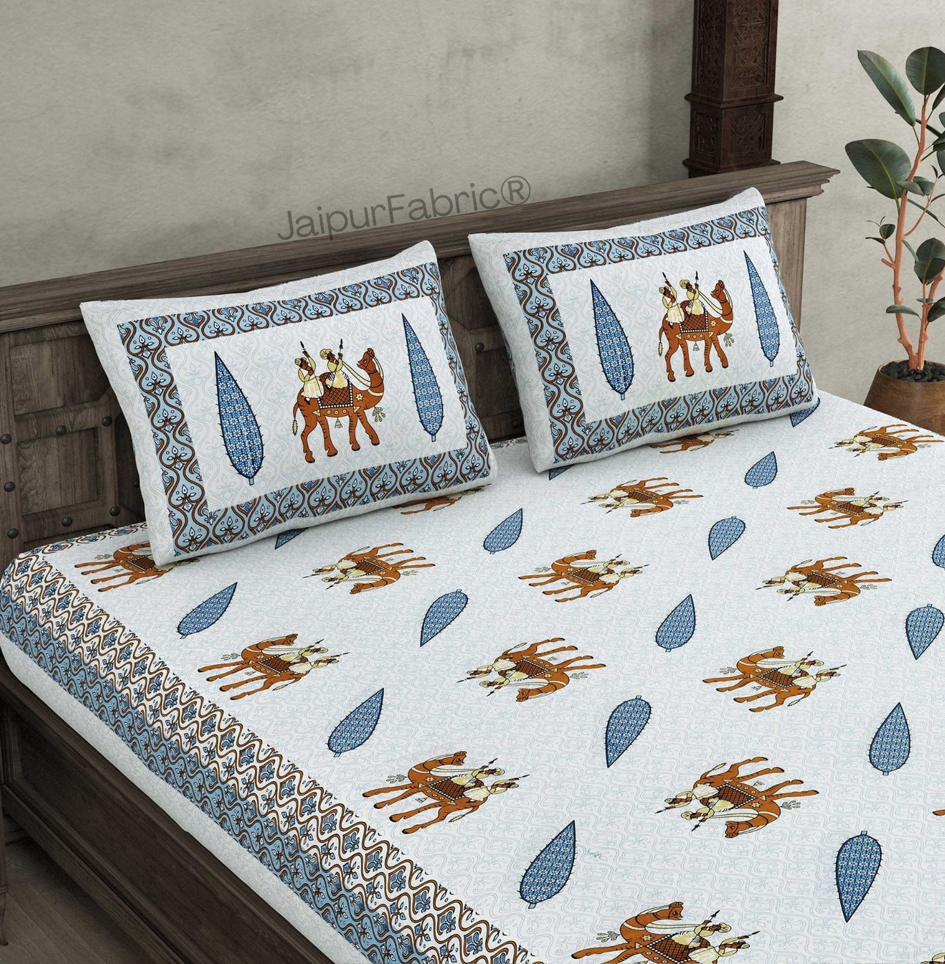 Desert King Blue Pure Cotton Double Bedsheet