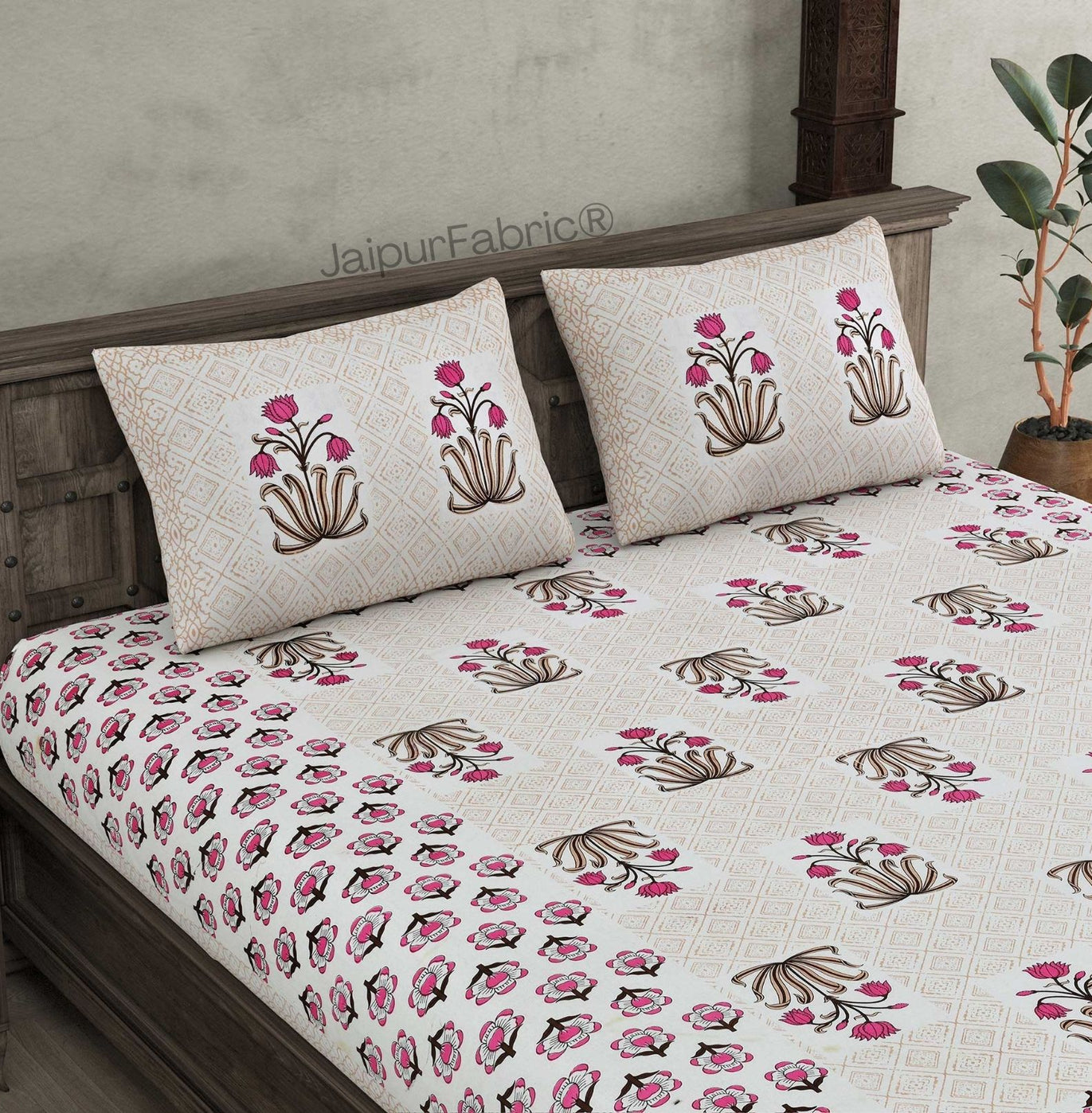 Blossomy Wonder Pink Pure Cotton Double Bedsheet