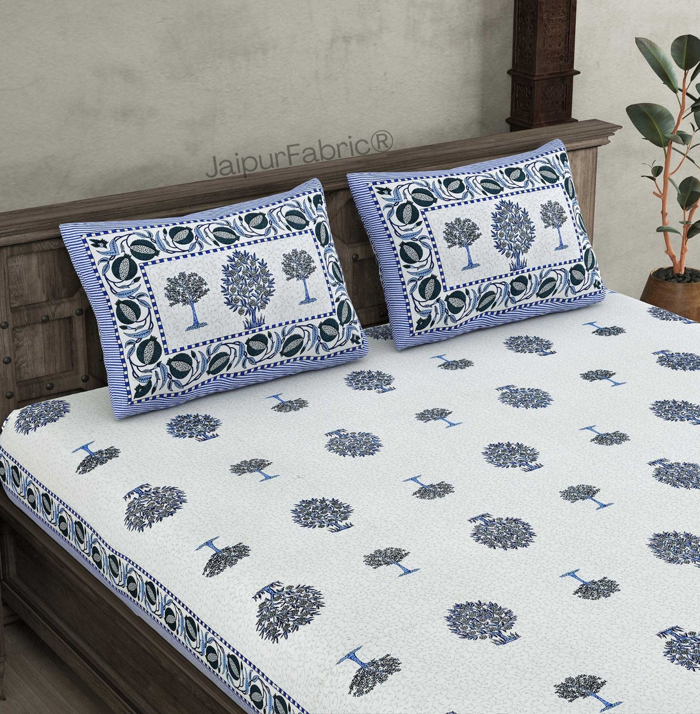 Trendy Treeland Blue Pure Cotton Double Bedsheet