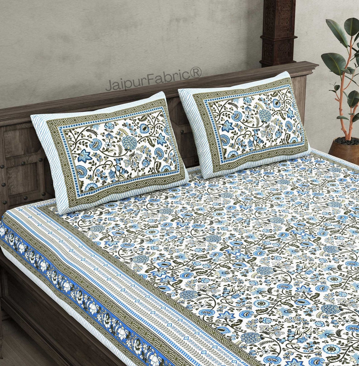 Spring Style Blue Pure Cotton Double Bedsheet