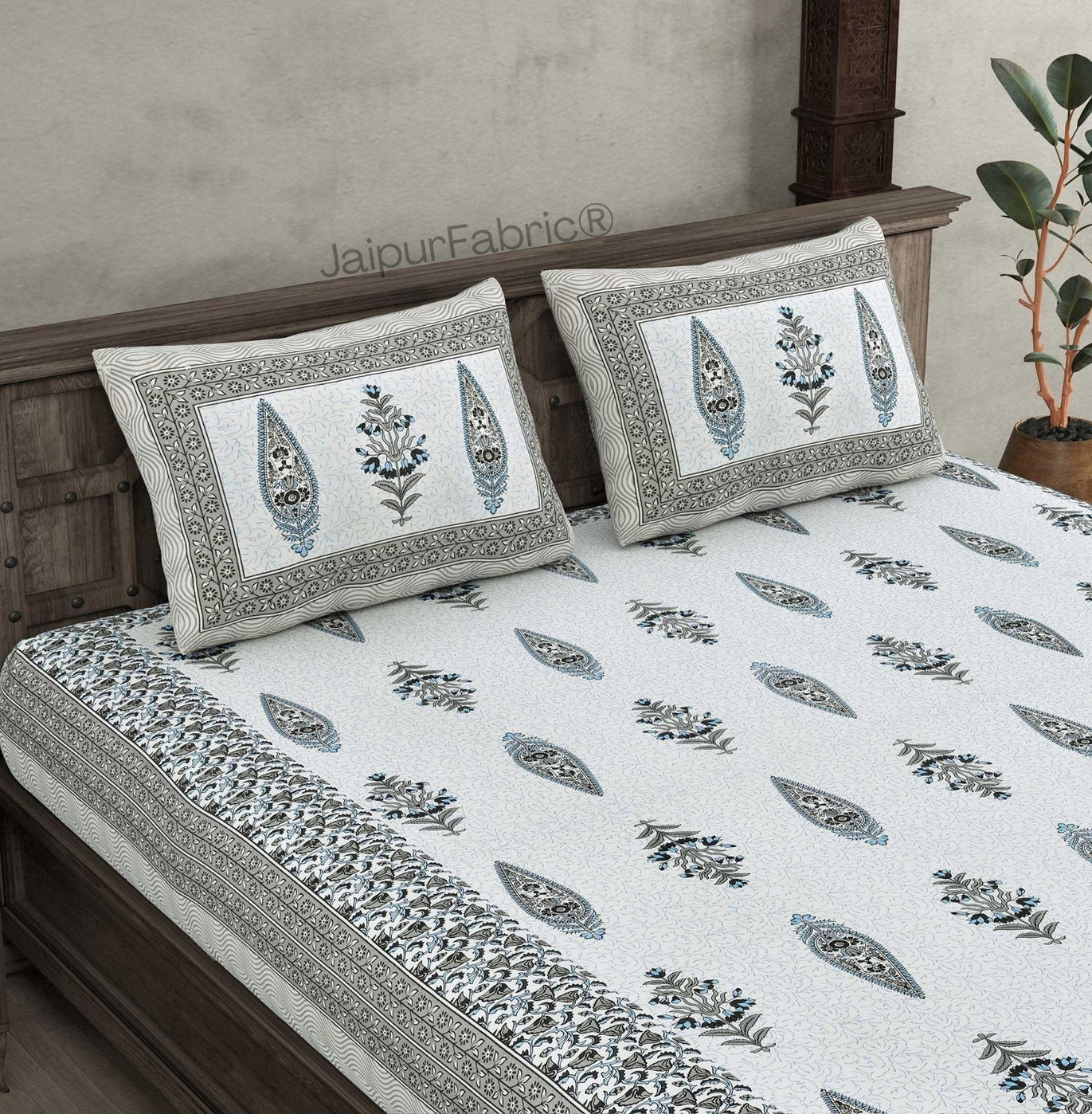 The Folklore Grey Pure Cotton Double Bedsheet