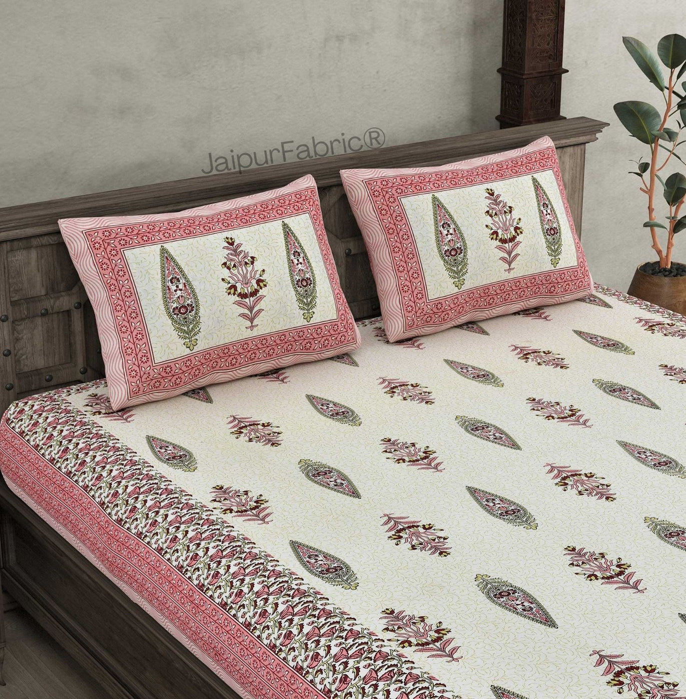 The Folklore Pink Pure Cotton Double Bedsheet