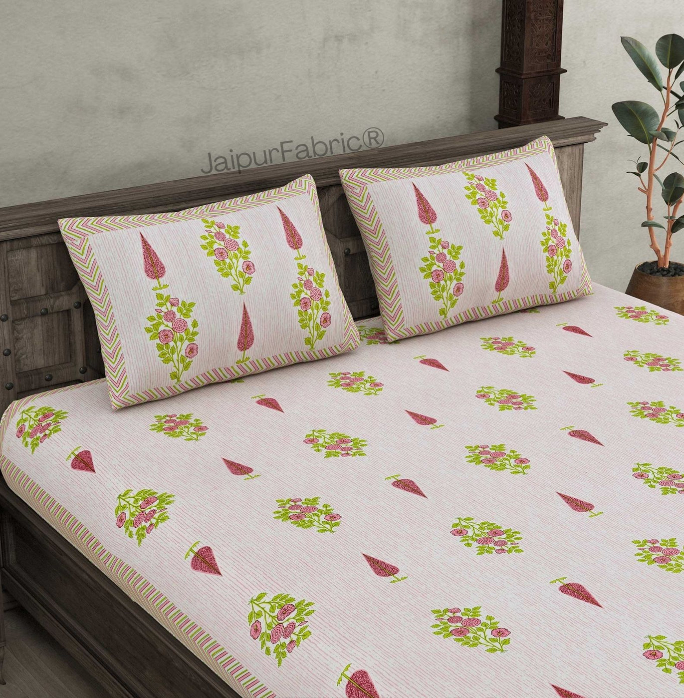 Deodar Décor Pink Pure Cotton Double Bedsheet