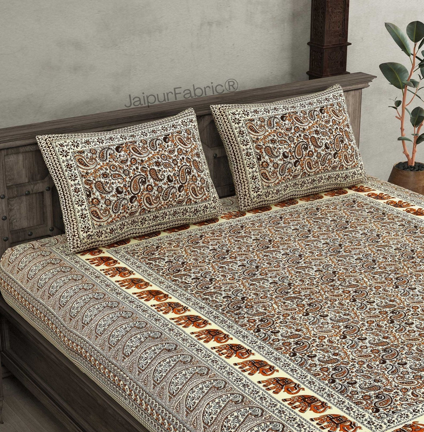 Titan Paisley Brown Pure Cotton Double Bedsheet