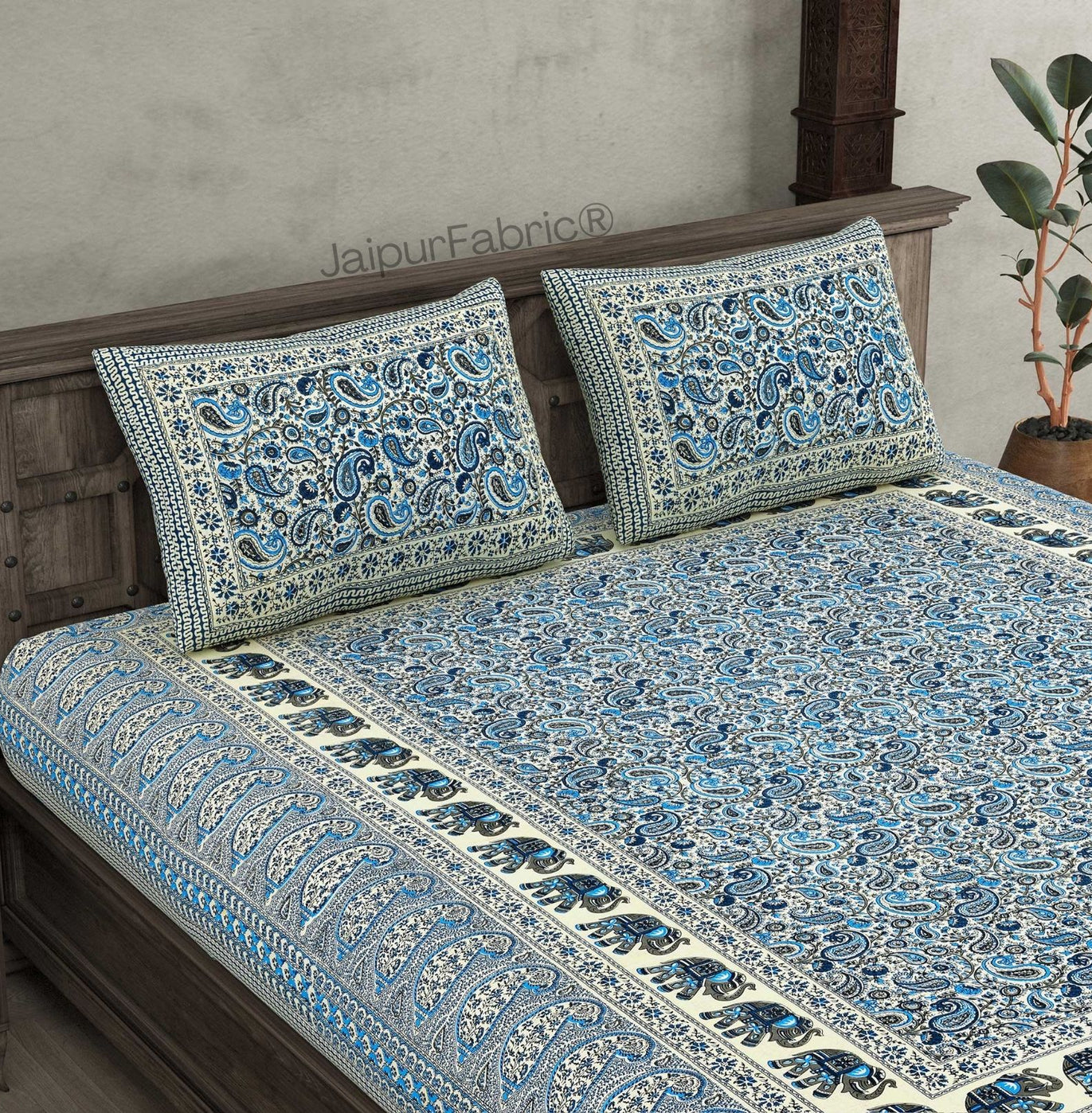 Titan Paisley Blue Pure Cotton Double Bedsheet