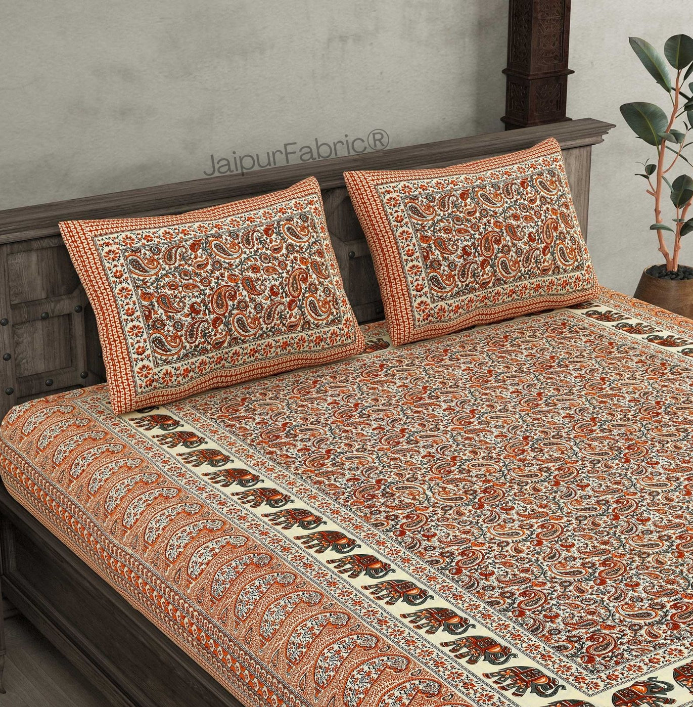 Titan Paisley Peach Pure Cotton Double Bedsheet