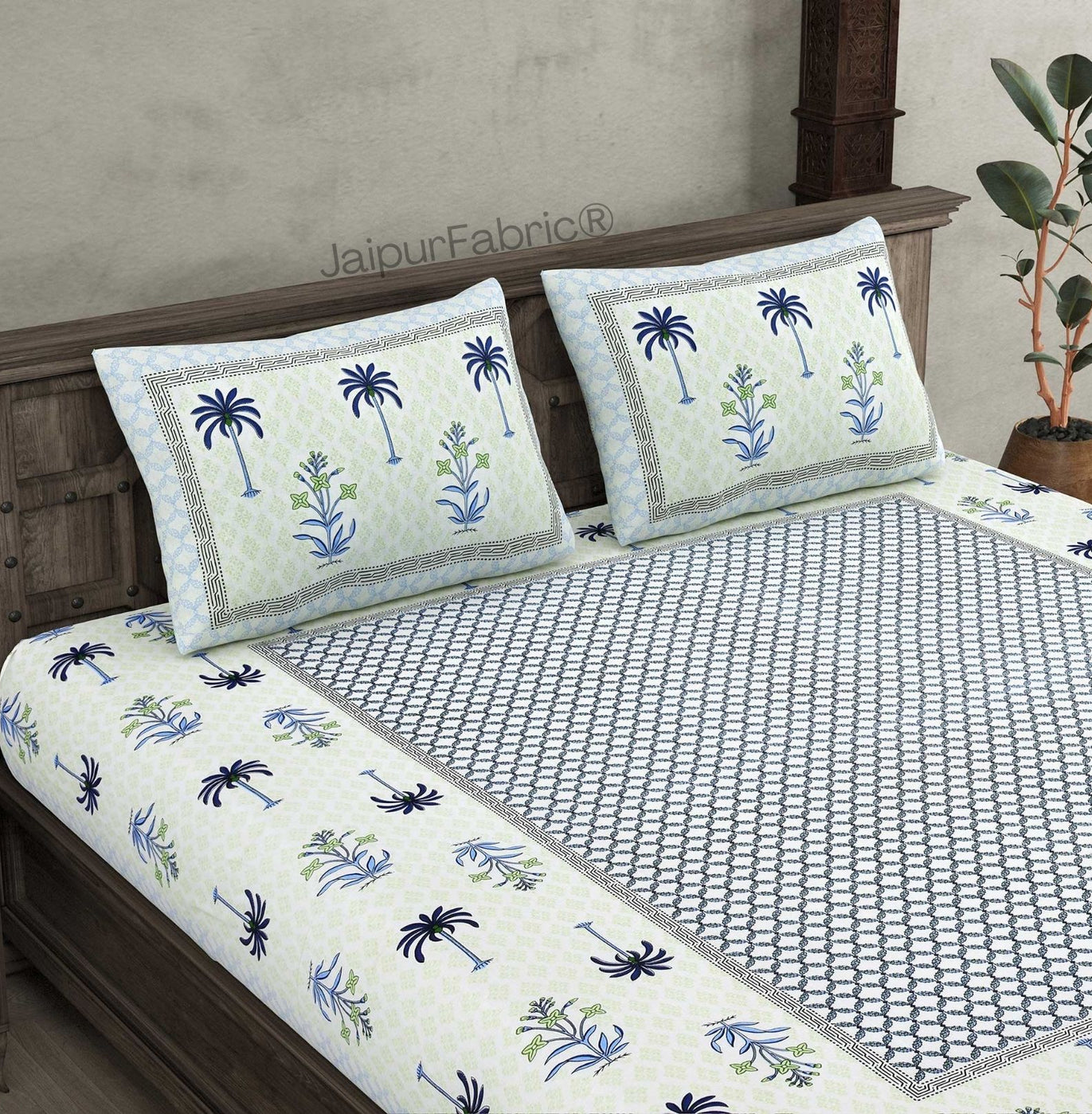 Beautiful Bunaai Blue Pure Cotton Double Bedsheet