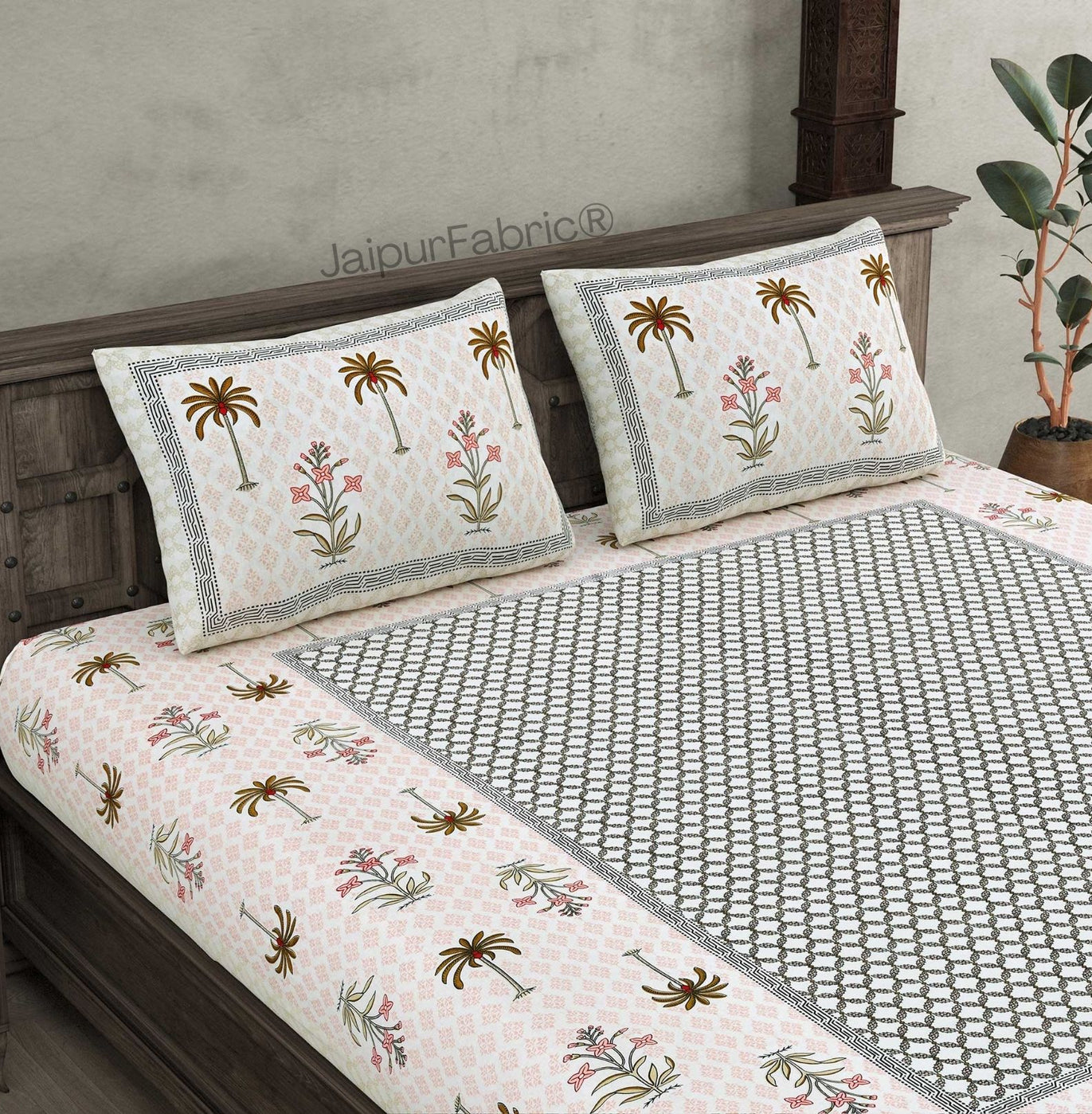 Beautiful Bunaai Peach Pure Cotton Double Bedsheet