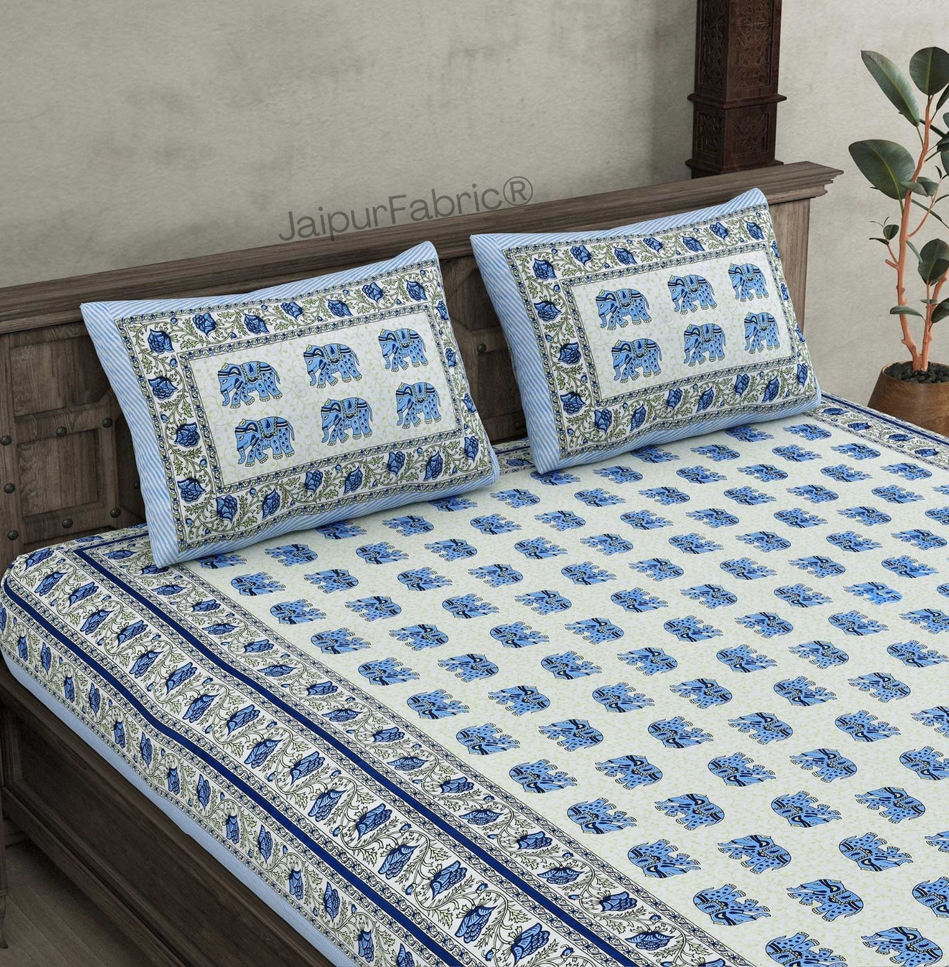 Royal Baarat Blue Pure Cotton Double Bedsheet