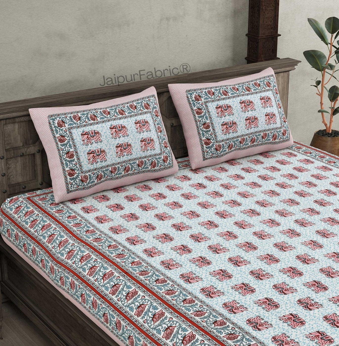 Royal Baarat Peach Pure Cotton Double Bedsheet