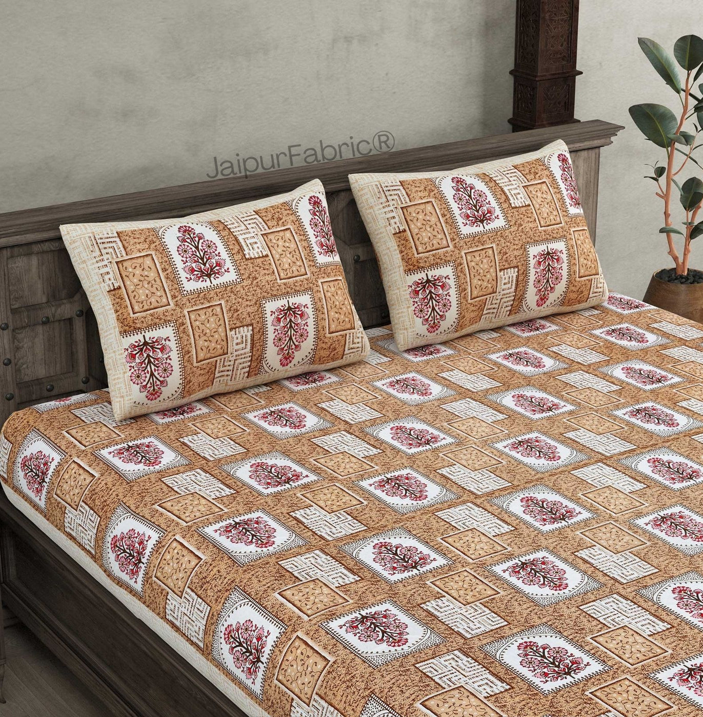 Rani Jharoka Mustard Pure Cotton Double Bedsheet