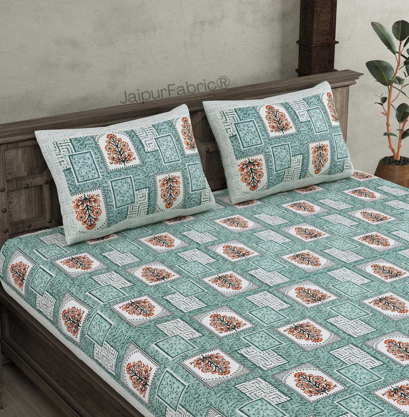 Rani Jharoka Green Pure Cotton Double Bedsheet