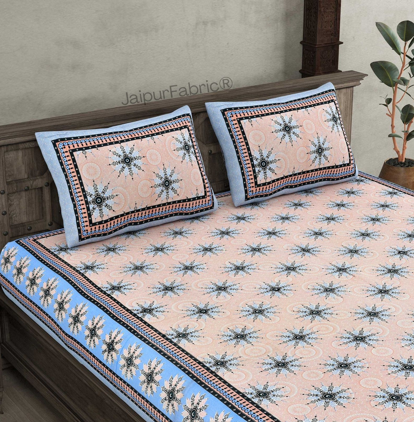 Stylish Star Blue Pure Cotton Double Bedsheet