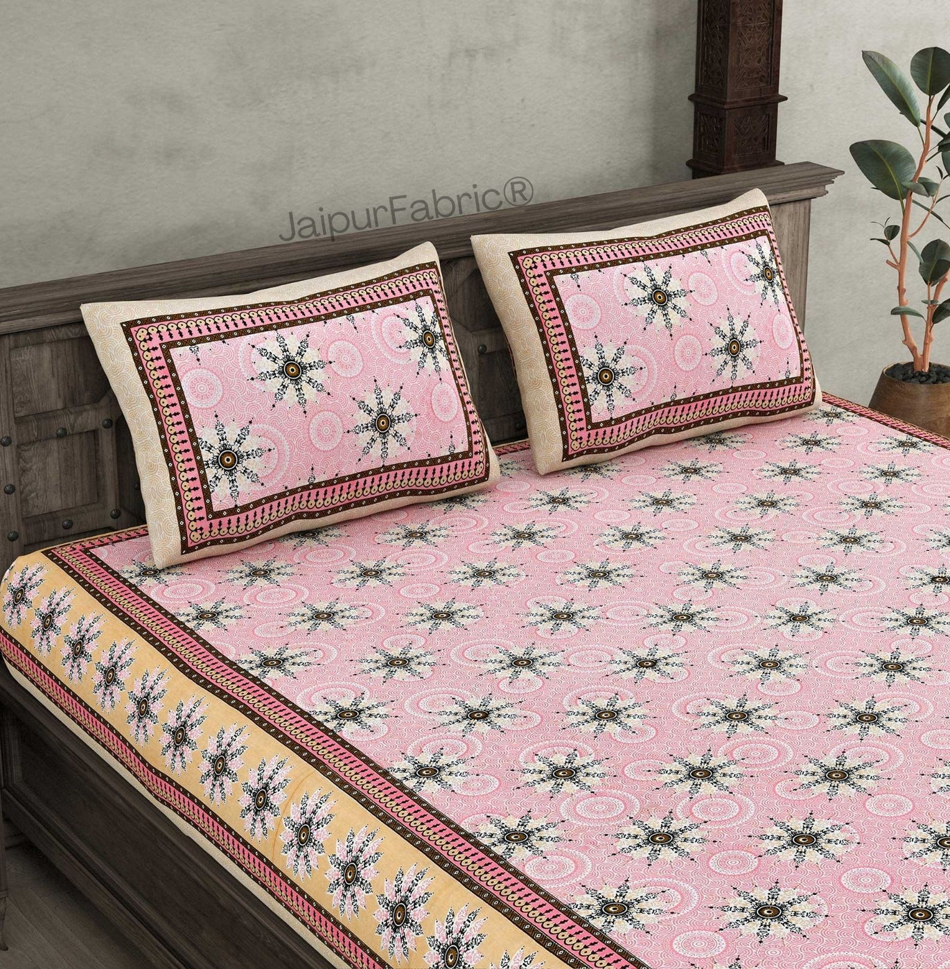 Stylish Star Pink Pure Cotton Double Bedsheet