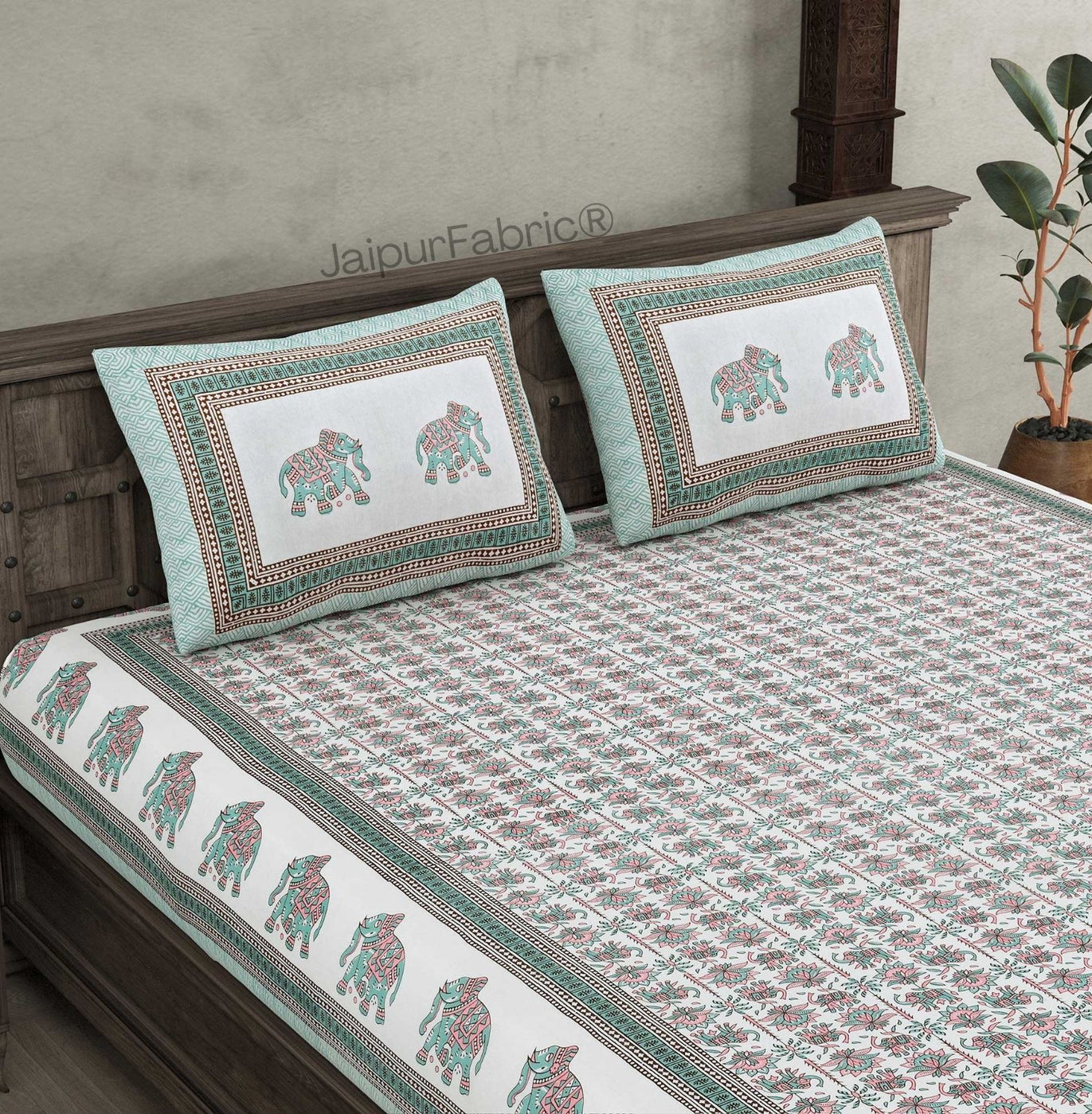 Padharo Sa Sea Green Pure Cotton Double Bedsheet