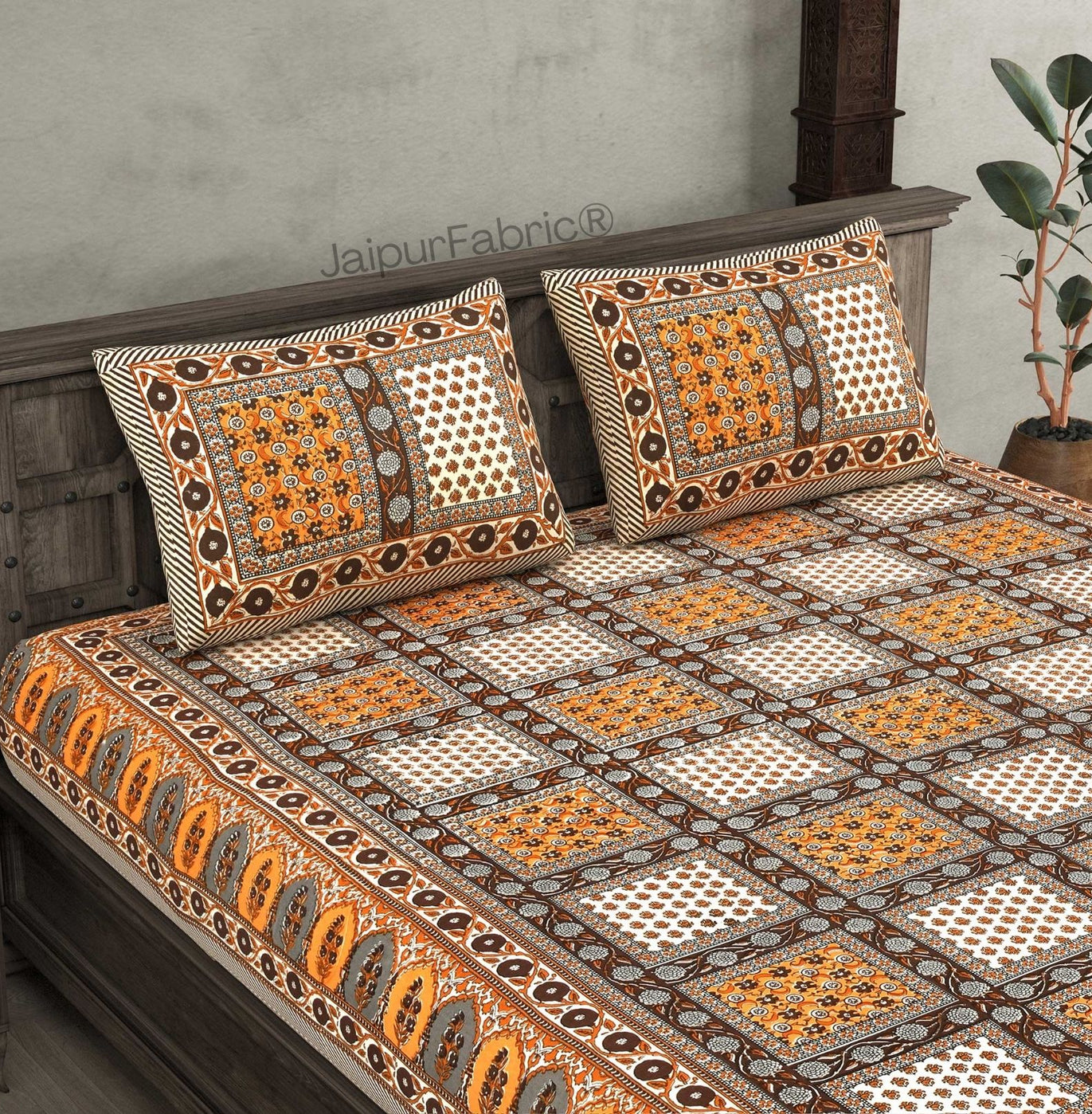 Kool Kyari Orange Pure Cotton Double Bedsheet