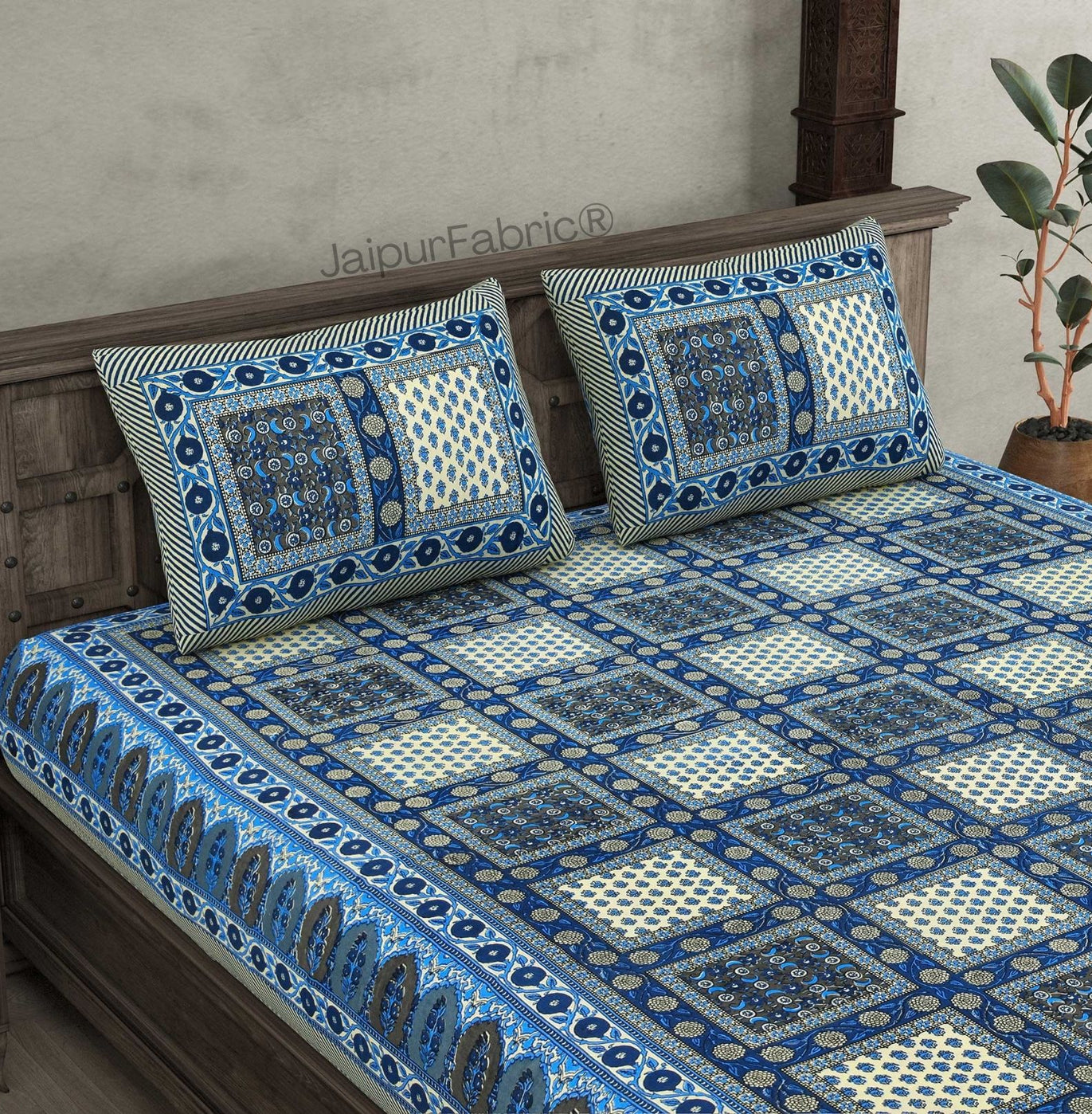 Kool Kyari Blue Pure Cotton Double Bedsheet