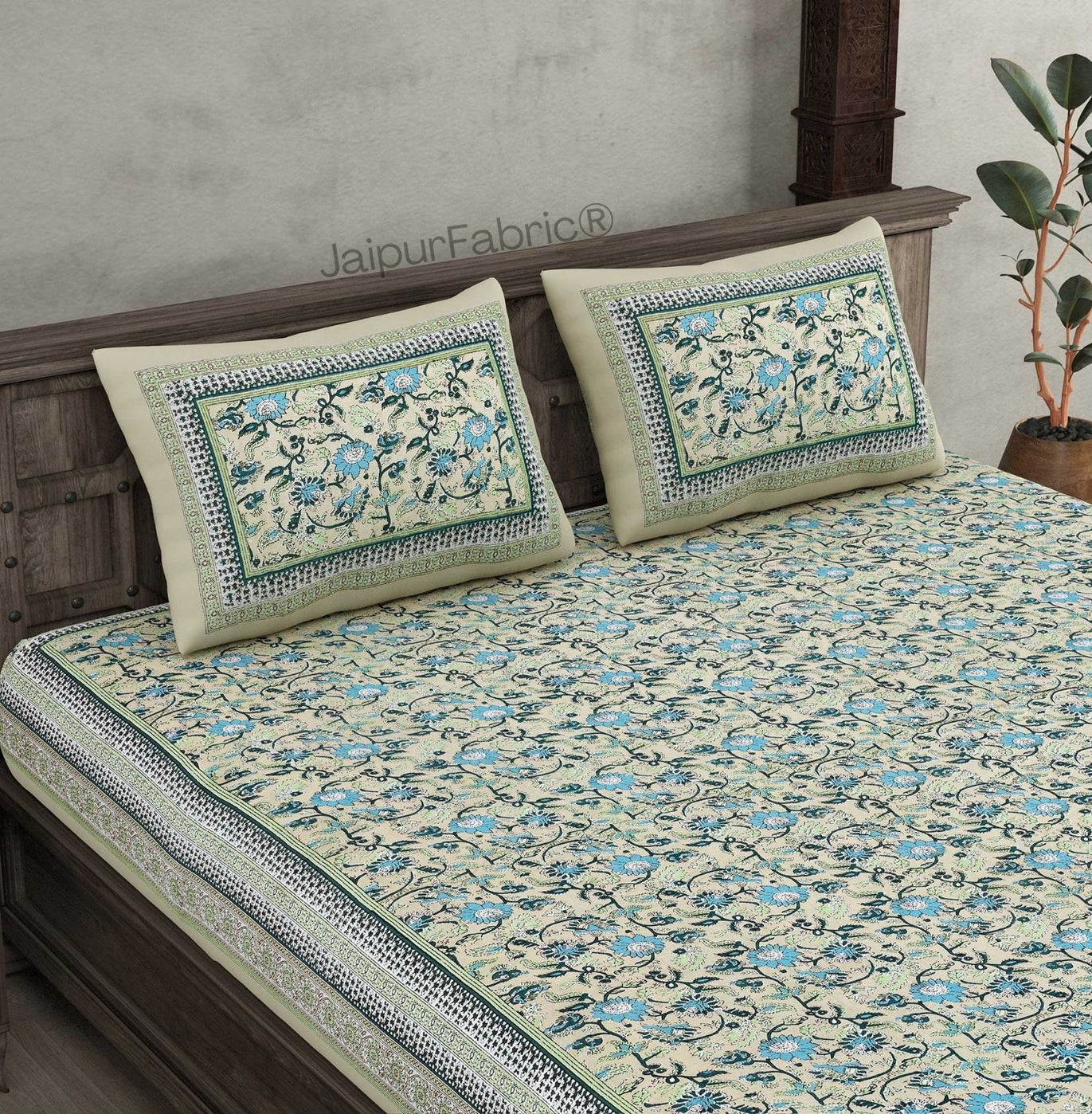 Floral BoothGreen Pure Cotton Double Bedsheet