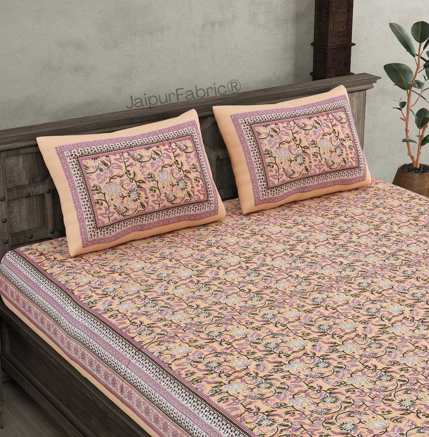 Floral BoothPeach Pure Cotton Double Bedsheet